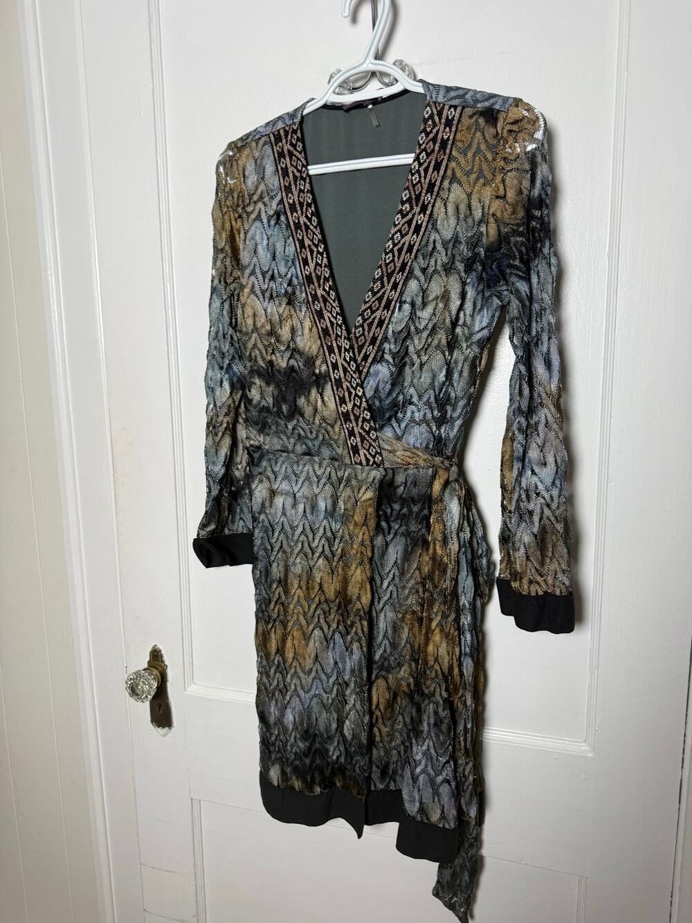 Hale Bob Metallic Wrap Dress S Gold Silver Black Boho Luxe Y2K Party